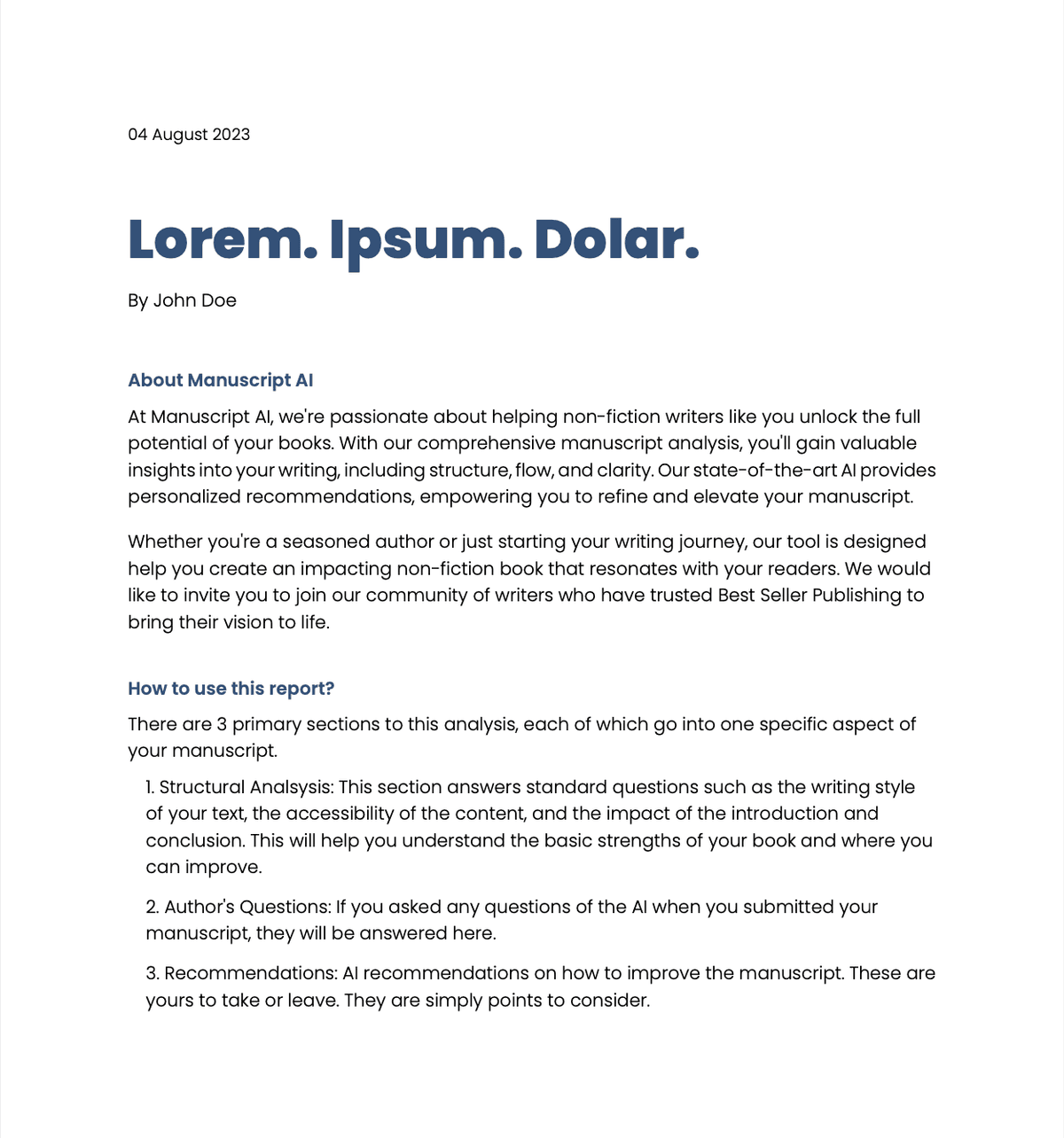 Sample manuscript analysis report